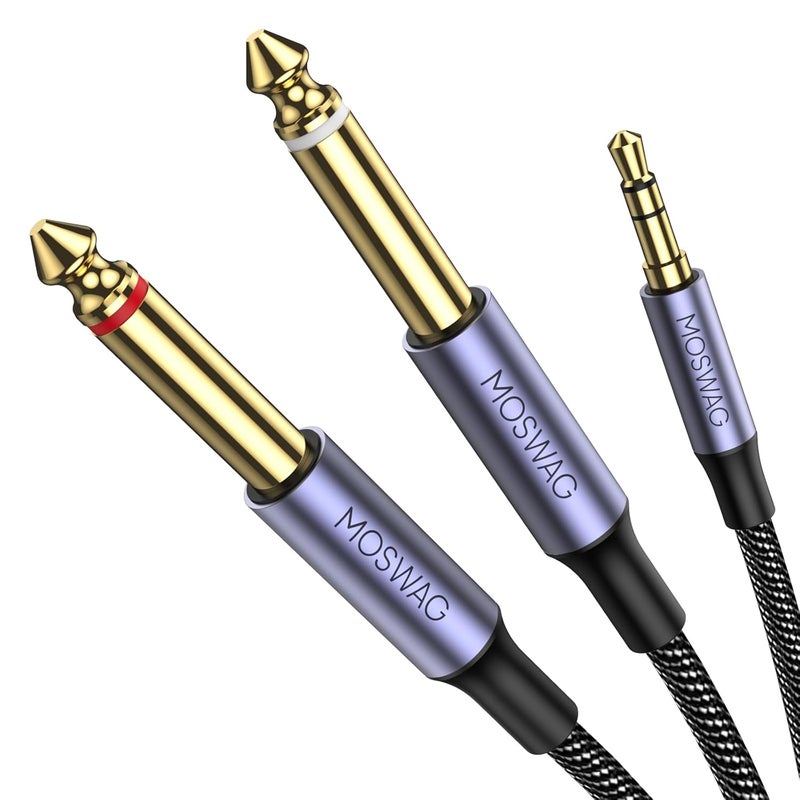 MOSWAG كابل Y أحادي 3.5 مم 1/8" TRS إلى 2 x 6.35 مم 1/4" TS بطول 16.4 قدم/5 متر متوافق مع الهاتف، آي بود، لابتوب، مشغلات CD، مكبر الصوت، الخلاط، أنظمة الصوت المنزلية - Image 1
